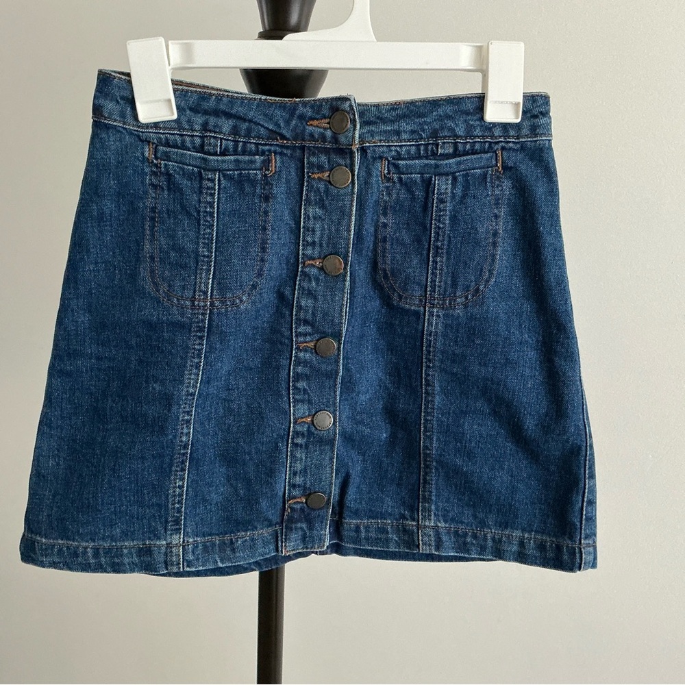 Topshop Moto Womens Denim Mini Skirt Dark Wash Size 26 Button Front
